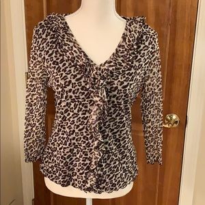 LAURA ASHLEY Nice leopard print top with ruffle sm